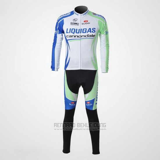 2011 Fahrradbekleidung Liquigas Cannondale Wei und Grun Trikot Langarm und Tragerhose